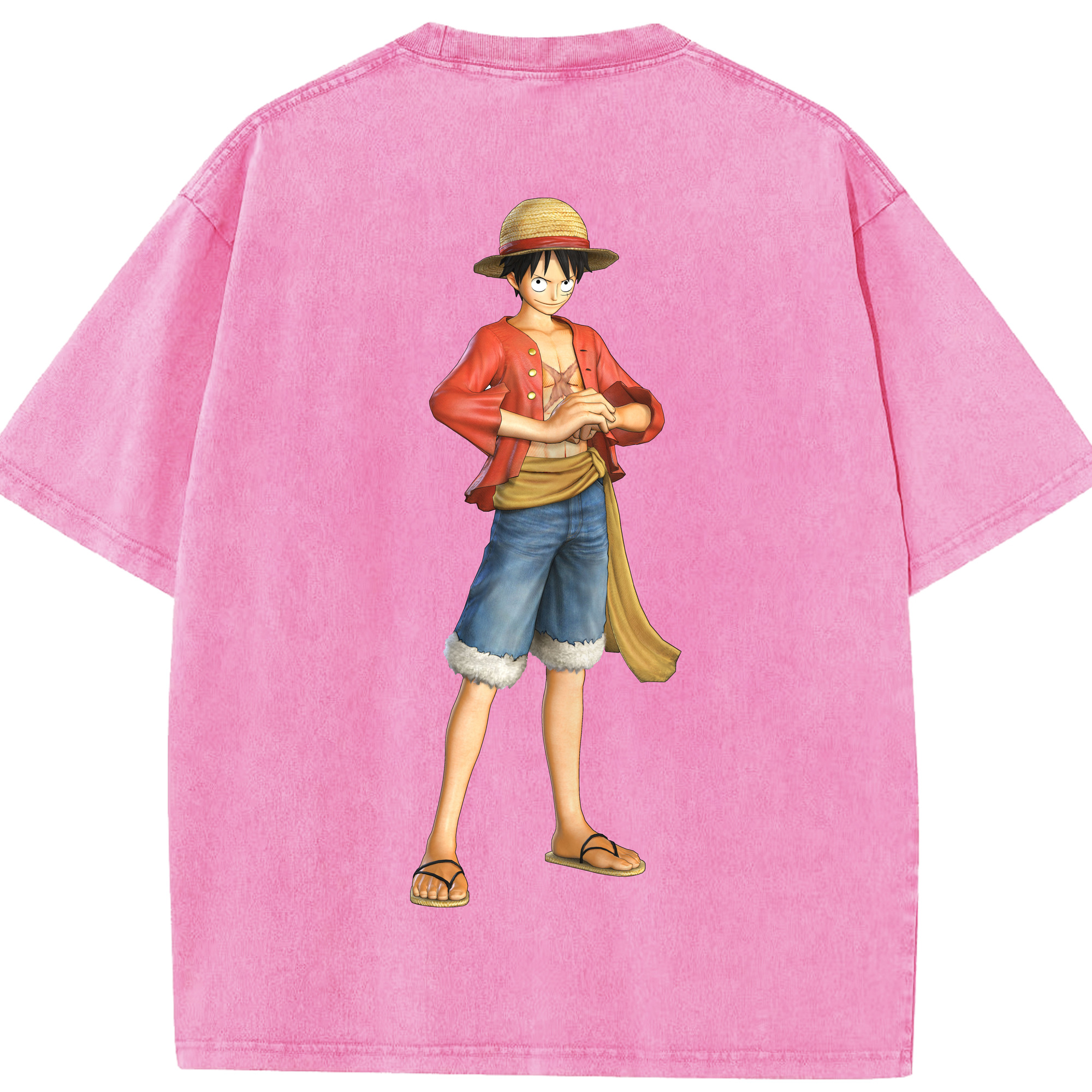 ワンピース モンキー・D・ルフィ ONE PIECE Monkey D. Luffy 綿100% ヴィンテージ風 半袖Tシャツ（背面プリント）